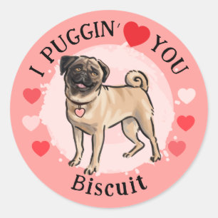 Valentines Pug love pink hearts sticker set