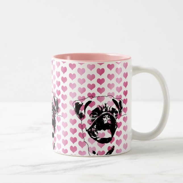 Valentines - Pug Silhouette Two-Tone Coffee Mug (Right)