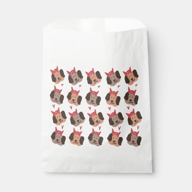 Valentines Puppies with Bows Heart Pattern    Favour Bags (Front)