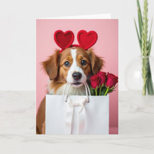 Valentines Puppy With Roses Card