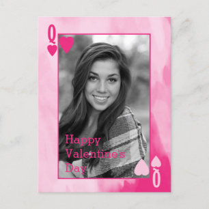 Valentines Queen Pink Watercolor with photo Postcard