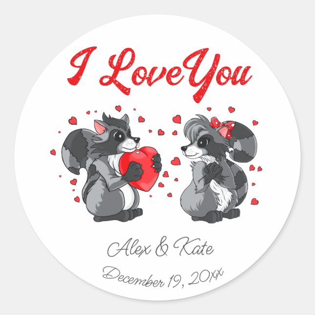  Valentines Racoon  Classic Round Sticker (Front)