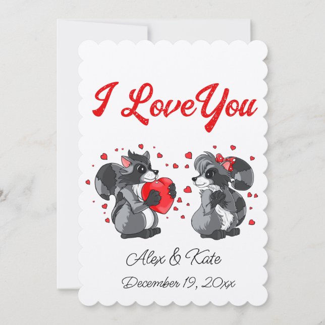  Valentines Racoon Greeting Card (Front)