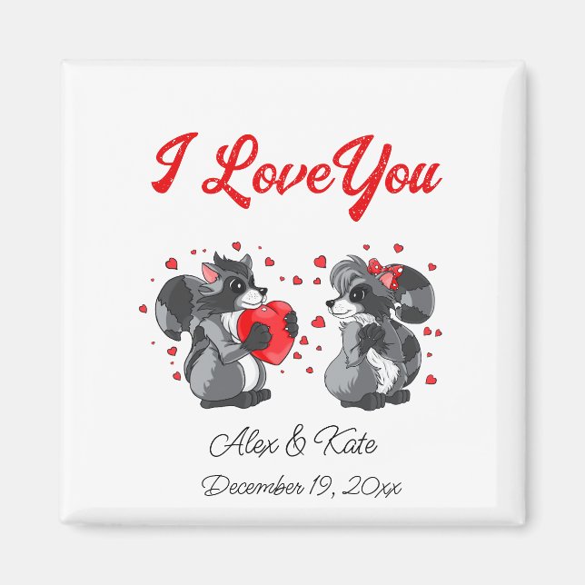  Valentines Racoon Greeting Card Magnet (Front)