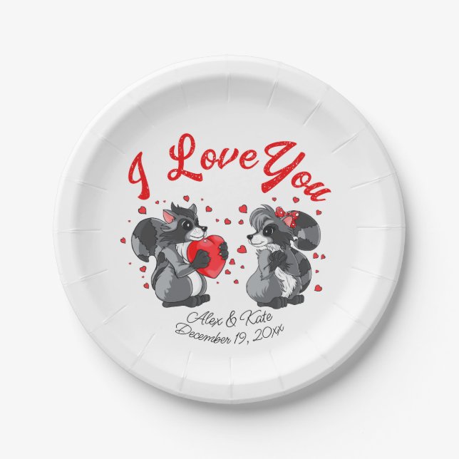  Valentines Racoon  Paper Plate (Front)