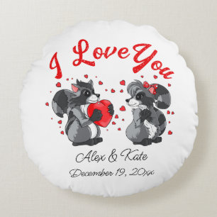  Valentines Racoon  Round Cushion