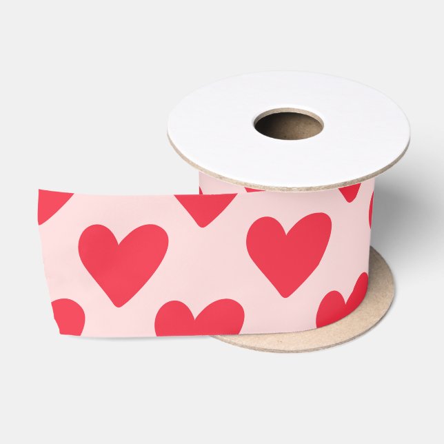 Valentines red and pink heart pattern  satin ribbon (Spool)