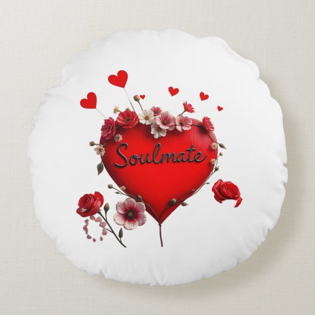 Valentine's  Red Heart and flowersSoulmate Pillow  (Front)