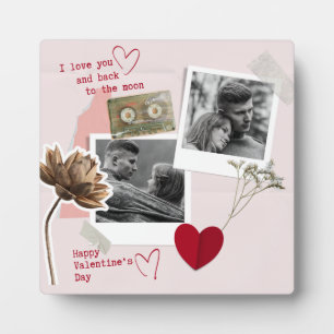 Valentines red heart black and white couple love  plaque