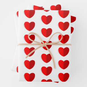 Valentines Red Heart Pattern White Wrapping Paper Sheet