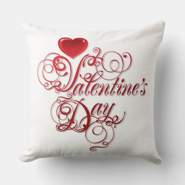 Valentines Red Heart Throw Pillow (Front)