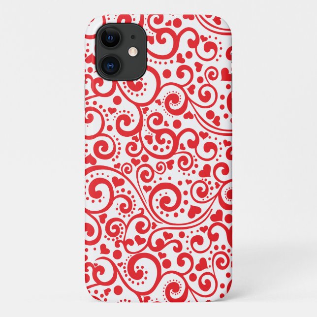 Valentines - Red Hearts and Swirls Seamless Case-Mate iPhone Case (Back)