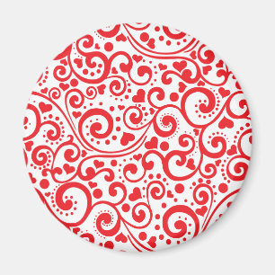 Valentines - Red Hearts and Swirls Seamless Magnet