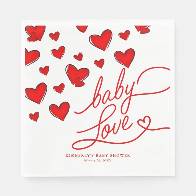 Valentine's Red Hearts Baby Love Baby Shower  Napkin (Front)
