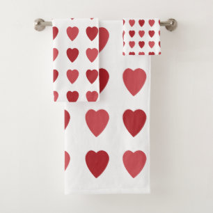 Valentines Red Hearts Valentines  Bath Towel Set