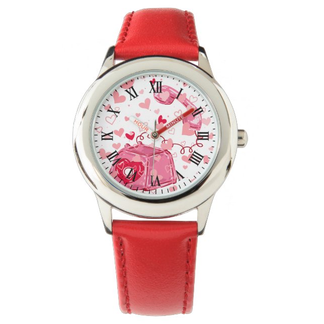 Valentine's Red Leather Vintage Love Heart Watch (Front)