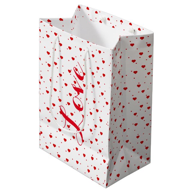 Valentines Red On White Hearts Pattern Medium Gift Bag (Front Angled)
