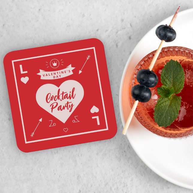 Valentine's Red Pink Heart and Love Party Square Paper Coaster (Creator Uploaded)