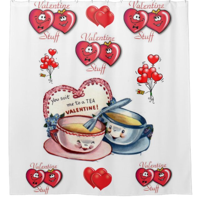 valentines red white vintage showercurtain shower curtain (Front)