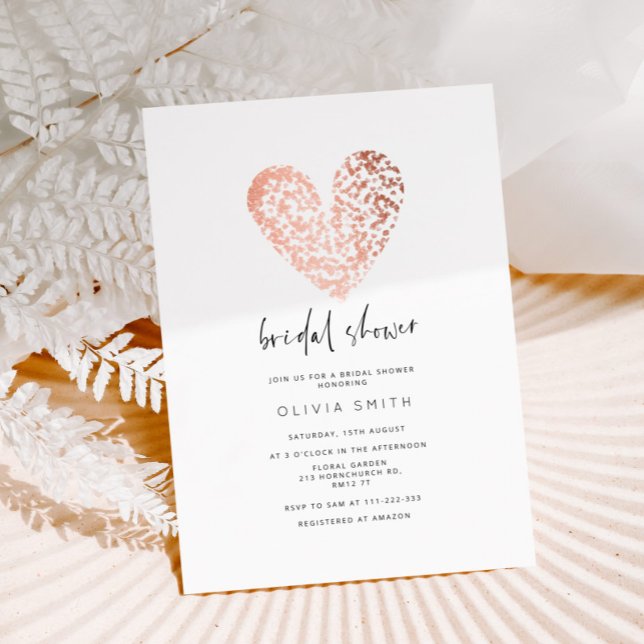 Valentines rose gold heart bridal shower invitation (Creator Uploaded)