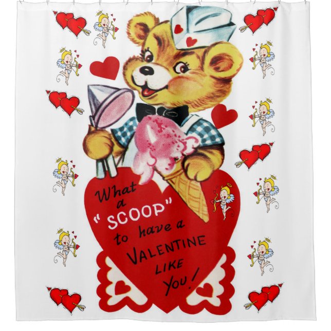 valentines scoop vintage red white showercurtain shower curtain (Front)