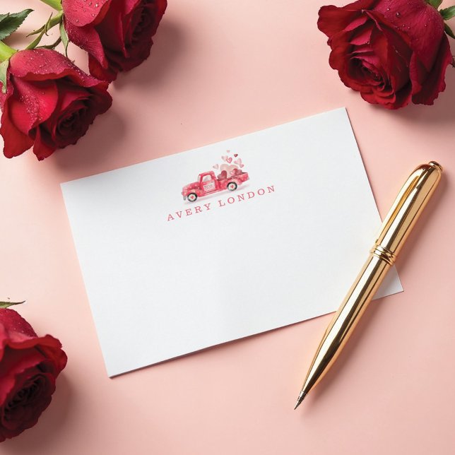 Valentine's Special Delivery Red Watercolor Truck Card (Valentine's Special Delivery Red Watercolor Truck Note Card)