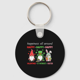Valentines st patricks easter gnomes shirt, happy key ring