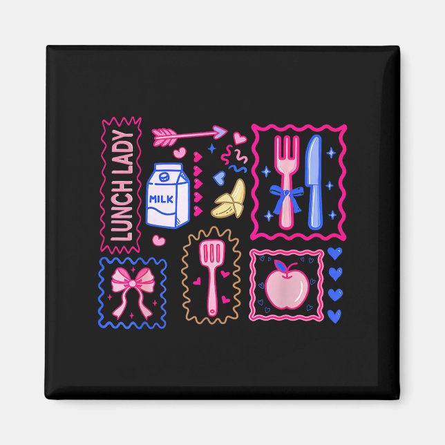 Valentines Stamp Coquette Bow Lunch Lady Cafeteria Magnet (Front)