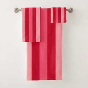 Valentines Stripes of Red and Pink  Bath Towel Set