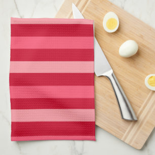 Valentines Stripes of Red and Pink Tea Towel