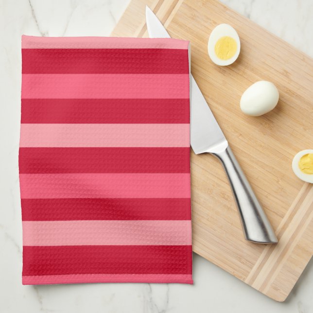 Valentines Stripes of Red and Pink  Tea Towel (Quarter Fold)
