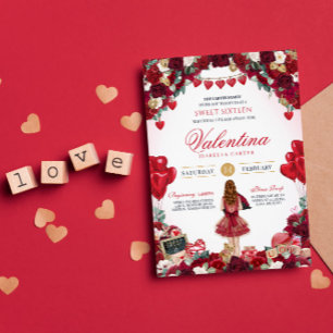Valentine's Sweet Sixteen 16th Birthday Party Invitation