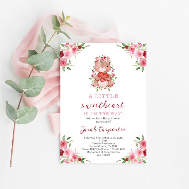Valentines Teddy Bear Baby Shower Invitation (Creator Uploaded)