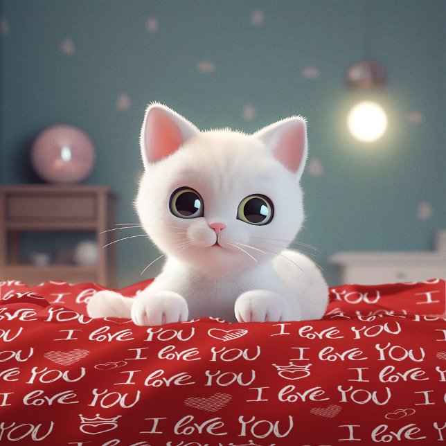 Valentine's theme Red White I love You Pattern Fleece Blanket (Creator Uploaded)