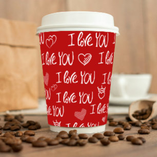 Valentine's theme Red White I love You Pattern Paper Cups