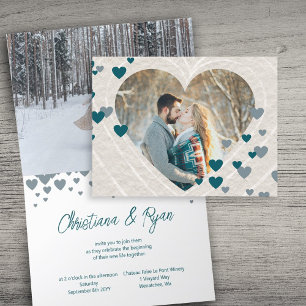 Valentine's Themed Wedding, Teal Green Grey Hearts Invitation