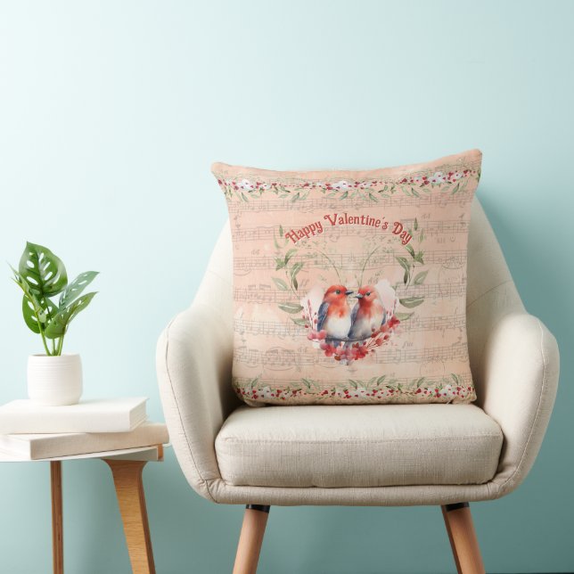 Valentine's Timeless Love Birds and Music Notes  Cushion (Chair)