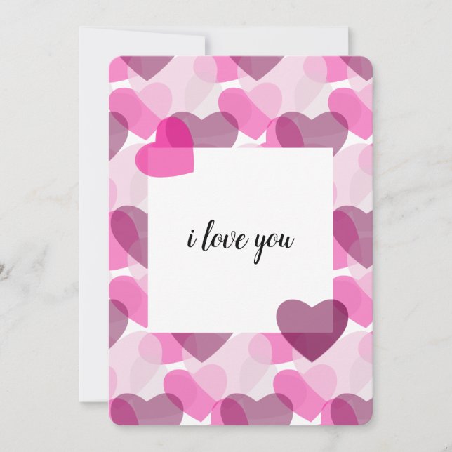 Valentine's Transparent Hearts Pink Blush Pattern Holiday Card (Front)