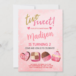 Valentines Valentine girl 2nd birthday invitation. Invitation