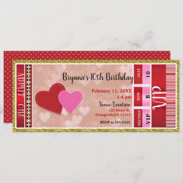 Valentine's Valentine Party Admit One VIP Ticket Invitation (Front/Back)