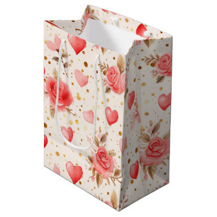 Valentine's Watercolor Roses, Hearts Wine, Small, Medium Gift Bag