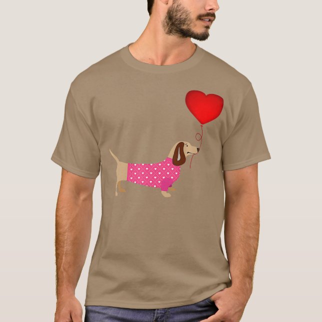 Valentines Weiner Daschund  Doxie in Dog Dress T-Shirt (Front)