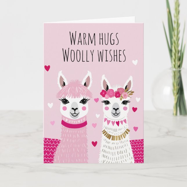 Valentines Whimsical Adorable Llamas Valentines Card (Front)