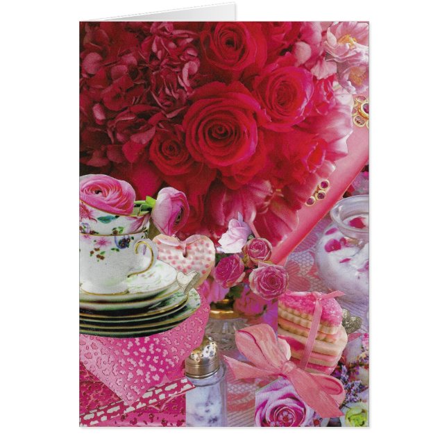 Valentines with Pink Roses and China Teacups (Front)