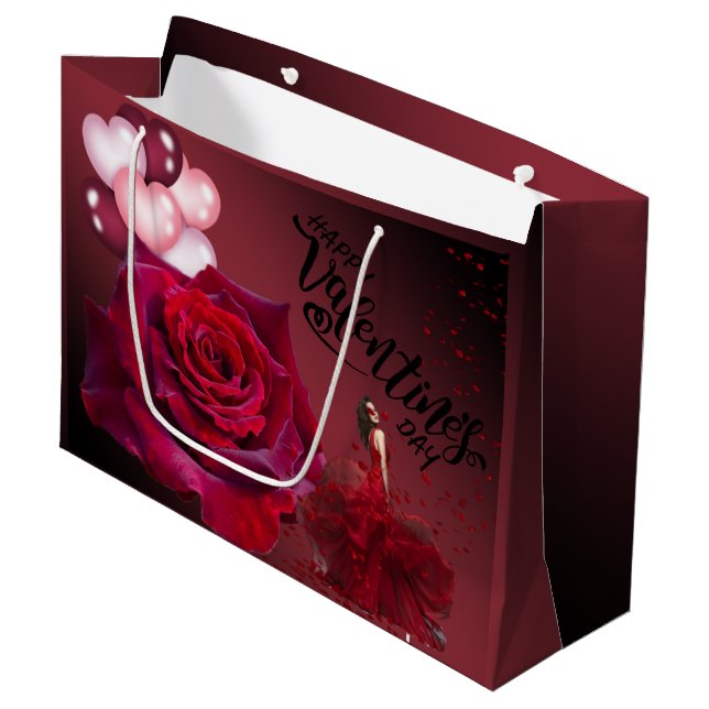 Valentine's with Roses Large Gift Bag (Front Angled)