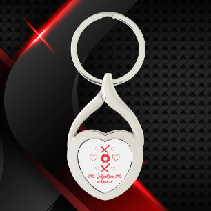 Valentine's XOXO with Hearts in Red   Key Ring