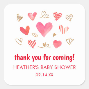 Valentines's Day Baby Shower Thank You Square Sticker