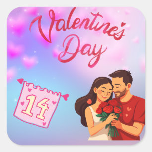 valentin's day 14 february square sticker