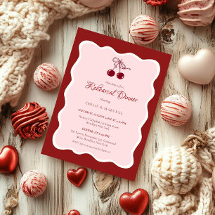 Valentne cherry velvet Rehearsal Dinner Invitation