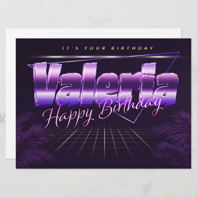 Valeria Name First Name lilac retro card birthday (Front/Back)